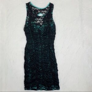 Monaco Black and Green Lace Mini Dress